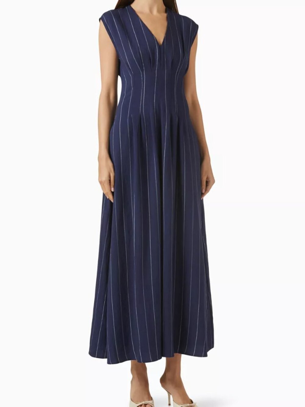 Rag&Bone Ines Pleated Pinstriped Woven Maxi Dress. Sz: 8